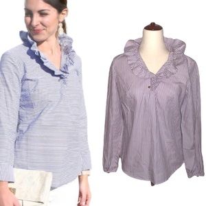 Elizabeth McKay Purple Striped Ruffle Collar Top Blouse - 2
